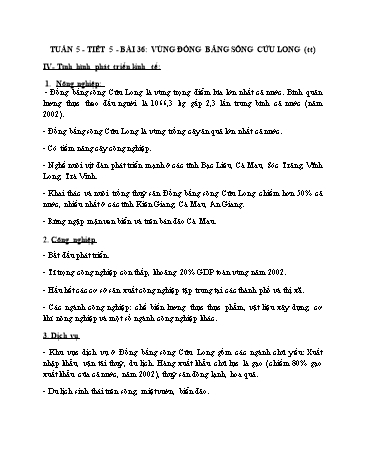 Bài giảng Địa Lí Lớp 9 - Tuần 5 - Tiết 5 - Bài 36: Vùng đồng bằng sông Cửu Long (Tiếp)