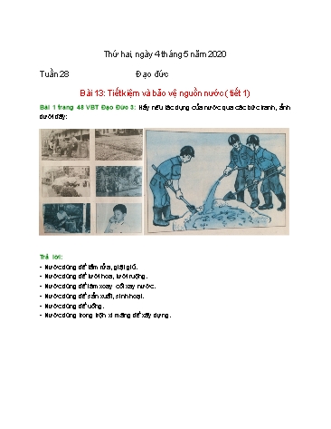 Bài giảng môn Đạo Đức - Bài 13: Tiết kiệm và bảo vệ nguồn nước (Tiết 1) - Năm học 2019-2020