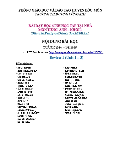 Bài giảng Tiếng Anh Lớp 1 - Review 1 (Unit 1-2) - Năm học 2019-2020