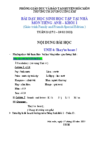 Bài giảng Tiếng Anh Lớp 1 - Unit 4: Theyre bear! - Năm học 2020-2021