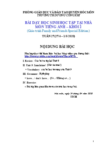 Bài giảng Tiếng Anh Lớp 2 - Unit 9: Lunchtime! - Năm học 2019-2020