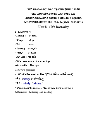 Bài giảng Tiếng Anh Lớp 3 - Unit 8: Its hot today - Năm học 2020-2021