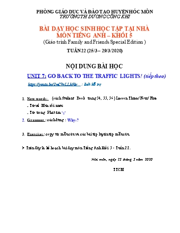 Bài giảng Tiếng Anh Lớp 5 - Unit 7: Go back to the traffic lights! (Tiếp theo) - Năm học 2019-2020