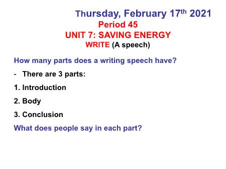 Bài giảng Tiếng Anh - Unit 7: Saving Energy (Write)