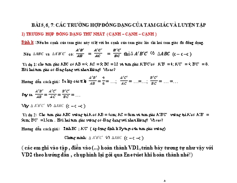 Bài giảng Toán hình - Bài 5, 6, 7: Các trường hợp đồng dạng của tam giác và luyện tập