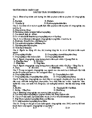 Bài tập trắc nghiệm môn Địa Lí Lớp 9 - Trường THCS Châu Can