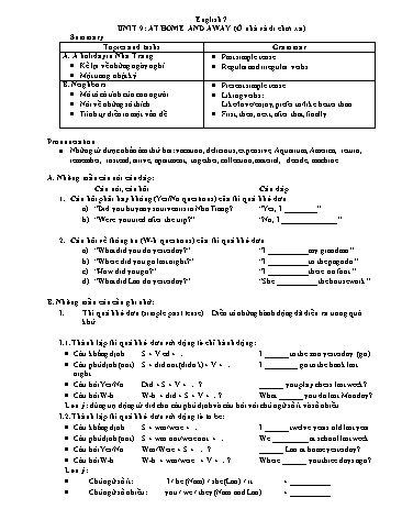 Câu hỏi ôn tập môn Tiếng Anh Lớp 7 - Unit 9: At home and away