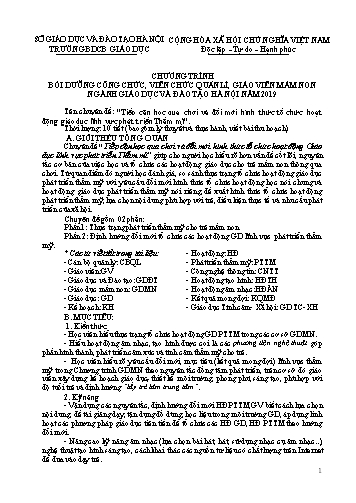 Chương trình bồi dưỡng công chức, viên chức quản lí, giáo viên mầm non ngành Giáo dục và Đào tạo Hà Nội năm 2019 - Trường BDCD Giáo dục