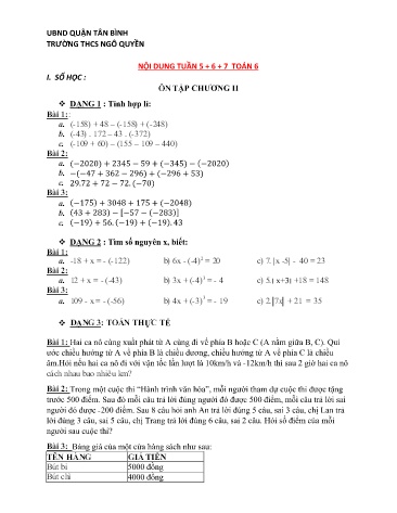 Đề cương ôn tập Toán Lớp 6 - Tuần 5+6+7 - Trường THCS Ngô Quyền
