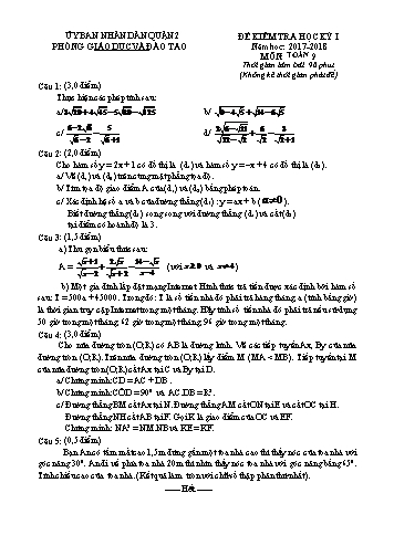 Đề kiểm tra học kì I môn Toán Lớp 9 - Phòng GD&ĐT