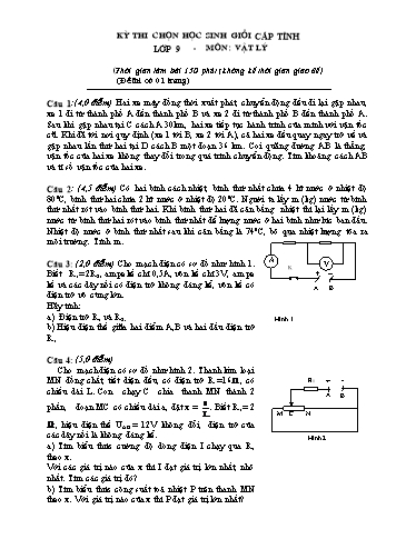 Đề thi chọn học sinh giỏi cấp tỉnh môn Vật lí Lớp 9 (Có đáp án)
