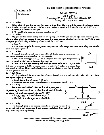 Đề thi chọn học sinh giỏi cấp tỉnh môn Vật lí Lớp 9 THCS (Có đáp án)