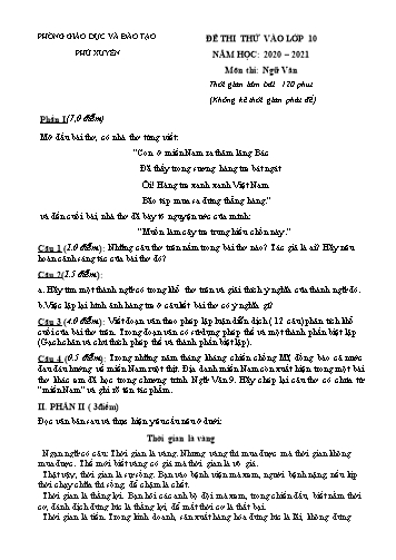 Đề thi thử vào Lớp 10 môn Ngữ văn - Năm học 2020-2021 - Phòng giáo dục và đào tạo Phú Xuyên (Có đáp án)
