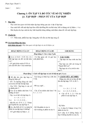 Giáo án Đại số Lớp 6 - Chương 1: Ôn tập và bổ túc về số tự nhiên. Bài 1: Tập hợp-phần tử của tập hợp - Phạm Ngọc Thanh Vy