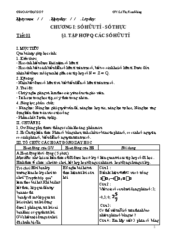 Giáo án Đại số Lớp 7 - Chương I: Số hữu tỉ. Số thực. Bài 1: Tập hợp Q các số hữu tỉ - Lê Thị Kim Hồng