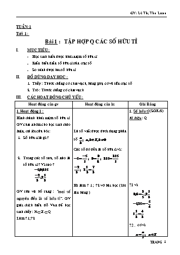 Giáo án Đại số Lớp 7 - Tiết 1: Tập Q các số hữu tỉ (Tiếp)