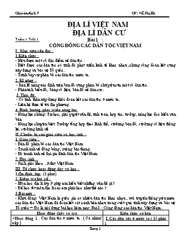 Giáo án Địa lí Lớp 9 - Bài 1: Địa lí dân cư. Cộng đồng các dân tộc Việt Nam