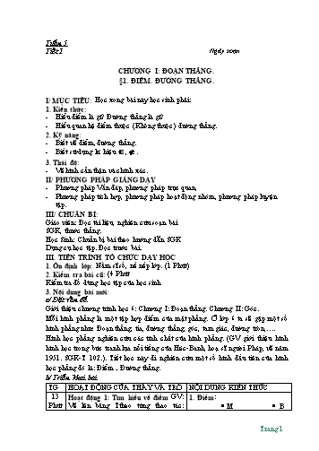 Giáo án Hình học Lớp 6 - Chương I: Đoạn thẳng. Bài 1: Điểm. Đường thẳng