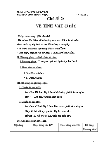 Giáo án Mỹ Thuật Lớp 7 - Chủ đề 2: Vẽ tĩnh vật - Trần Đoàn Thanh Ngọc