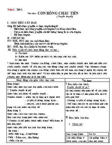 Giáo án Ngữ văn Lớp 6 - Tiết 01: Con rồng cháu tiên (Truyền thuyết)