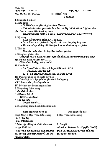 Giáo án Ngữ Văn Lớp 8 - Bài 18: Nhớ Rừng (Thế Lữ)