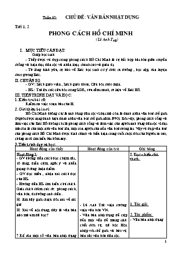 Giáo án Ngữ Văn Lớp 9 - Chủ đề: Văn bản nhật dụng. Tiết 1,2: Phong cách Hồ Chí Minh
