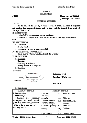 Giáo án Tiếng Anh Lớp 6 (Unit 7,8,9,10,11,12)- Nguyễn Tiến Dũng