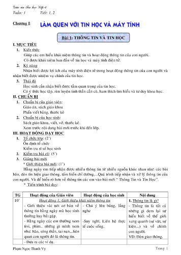 Giáo án Tin học Lớp 6 - Chương I: Làm quen với tin học và máy tính. Bài 1: Thông tin và tin học