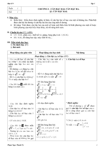 Giáo án Toán Đại Lớp 9 - Chương I: Căn bậc hai. Căn bậc ba. Tiết 01: Căn bậc hai