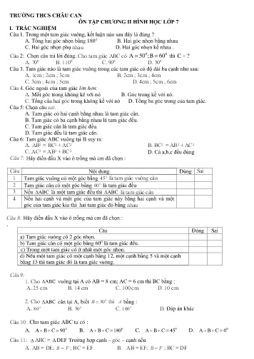 Ôn tập chương II hình học Lớp 7 - Trường THCS Châu Can