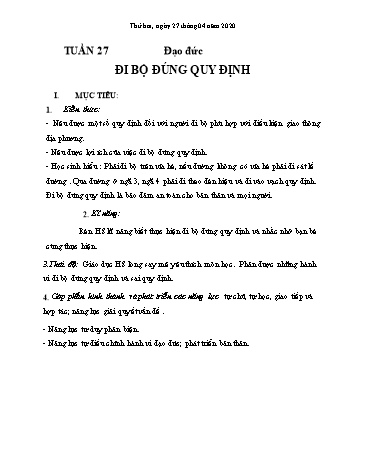 Ôn tập môn Đạo Đức Lớp 3 - Đi bộ đúng quy định - Năm học 2019-2020