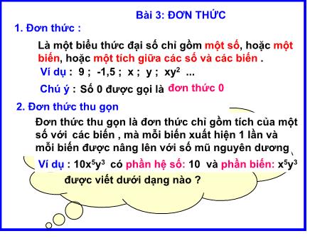 Ôn tập Toán Lớp 7 - Bài 3: Đơn thức