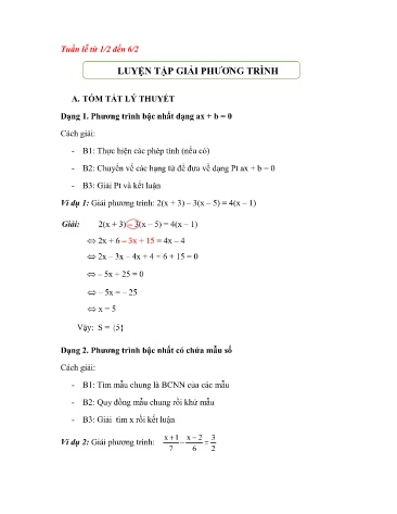 Ôn tập Toán Lớp 8 - Luyện tập giải phương trình