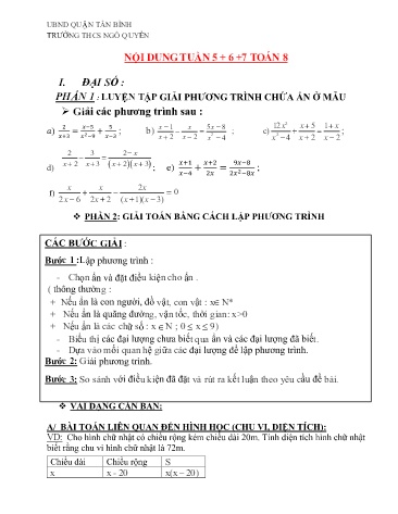 Ôn tập Toán Lớp 8 - Tuần 5+6+7 - Trường THCS Ngô Quyền