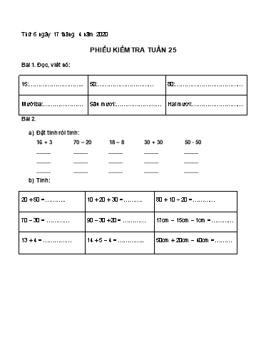 Phiếu kiểm tra môn Toán (Tuần 25)