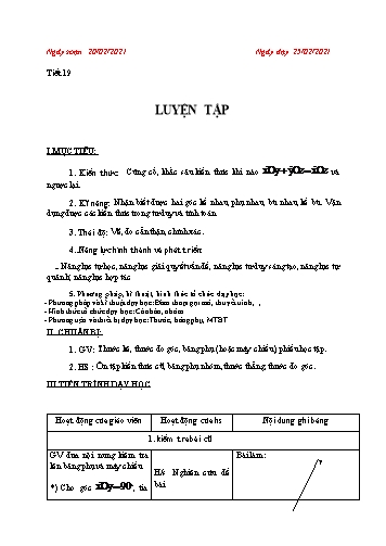 Bài giảng Hình học Lớp 6 - Tiết 19: Luyện tập - Năm học 2020-2021