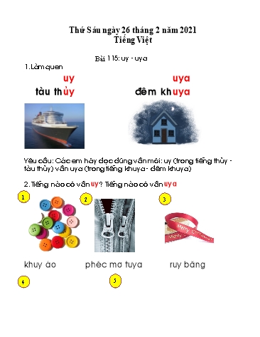 Bài tập môn Tiếng Việt Lớp 1 - Năm học 2020-2021 Bài tập môn Tiếng Việt Lớp 1 - Năm học 2020-2021