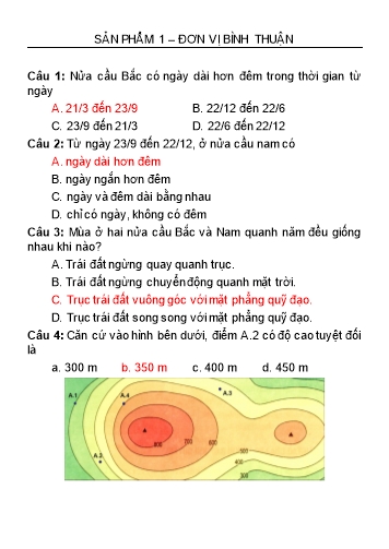 Đề Địa lí phần trắc nghiệm (Có đáp án)