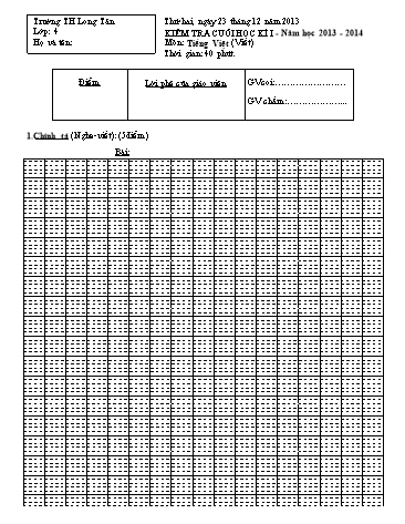 Đề kiểm tra cuối học kì I môn Tiếng việt Lớp 4 (Có đáp án) - Trường TH Long Tân