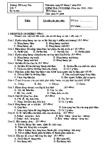 Đề kiểm tra cuối năm môn Khoa học Khối 5 (Có đáp án) - Trường TH Long Tân