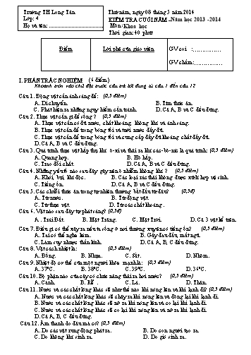 Đề kiểm tra cuối năm môn Khoa học Lớp 4 (Có đáp án) - Trường TH Long Tân