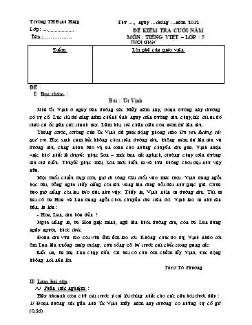 Đề kiểm tra cuối năm môn Tiếng việt Khối 5 (Có đáp án)