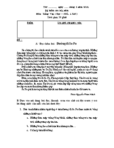 Đề kiểm tra cuối năm môn Tiếng việt Lớp 4 (Có đáp án)