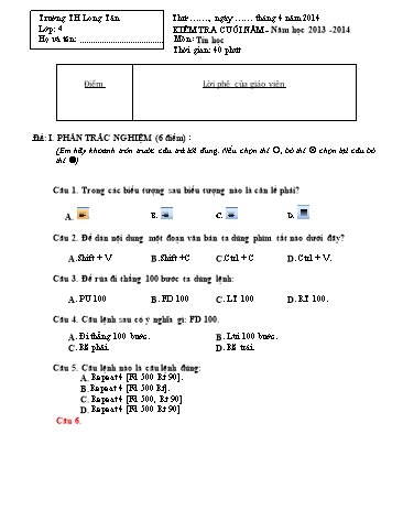 Đề kiểm tra cuối năm môn Tin học Lớp 4