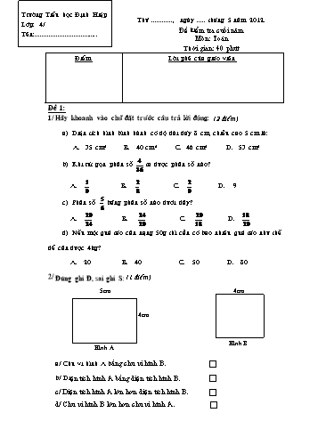 Đề kiểm tra cuối năm môn Toán Lớp 4 (Có đáp án)