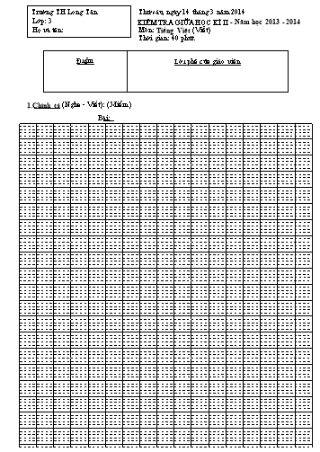 Đề kiểm tra giữa học kì II môn Tiếng việt Lớp 3 (Có đáp án) - Trường TH Long Tân