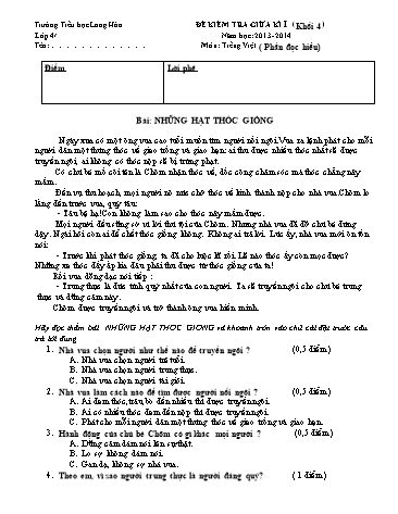 Đề kiểm tra giữa kì I Lớp 4 môn Tiếng Việt + Toán (Có đáp án)
