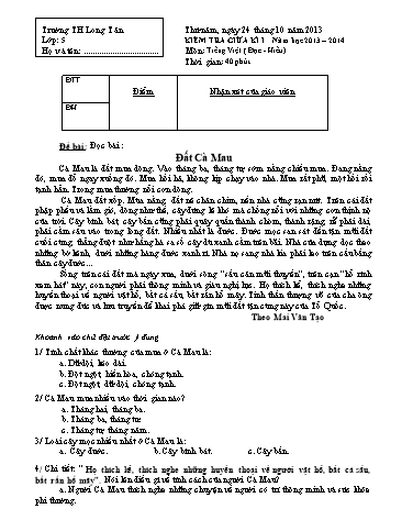 Đề kiểm tra giữa kì I môn Tiếng việt Khối 5 (Có đáp án) - Trường TH Long Tân