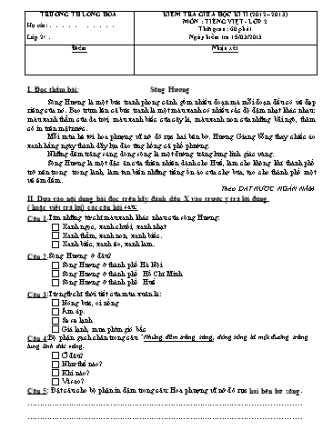 Đề kiểm tra giữa kì II Lớp 2 môn Tiếng Việt (Có đáp án) - Trường TH Long Hòa