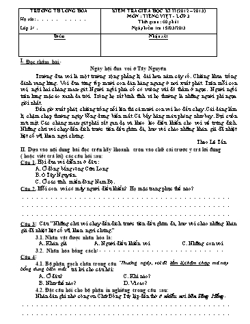 Đề kiểm tra giữa kì II Lớp 3 môn Tiếng Việt (Có đáp án) - Trường TH Long Hòa